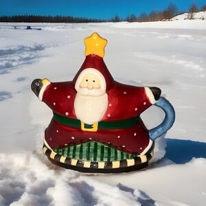 Sakura Debbie Mumm Santa Star Mini 2-cup Teapot Earthenware Christmas